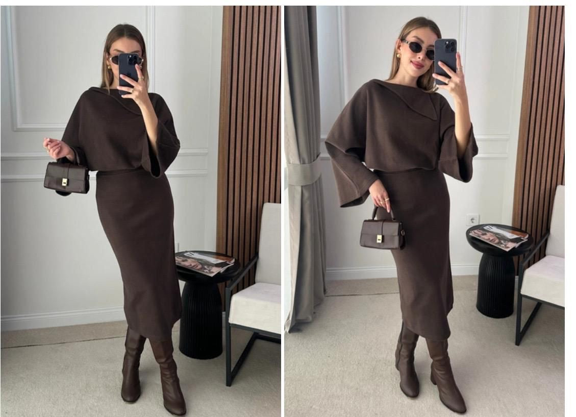 Brown Wool Skirt Set