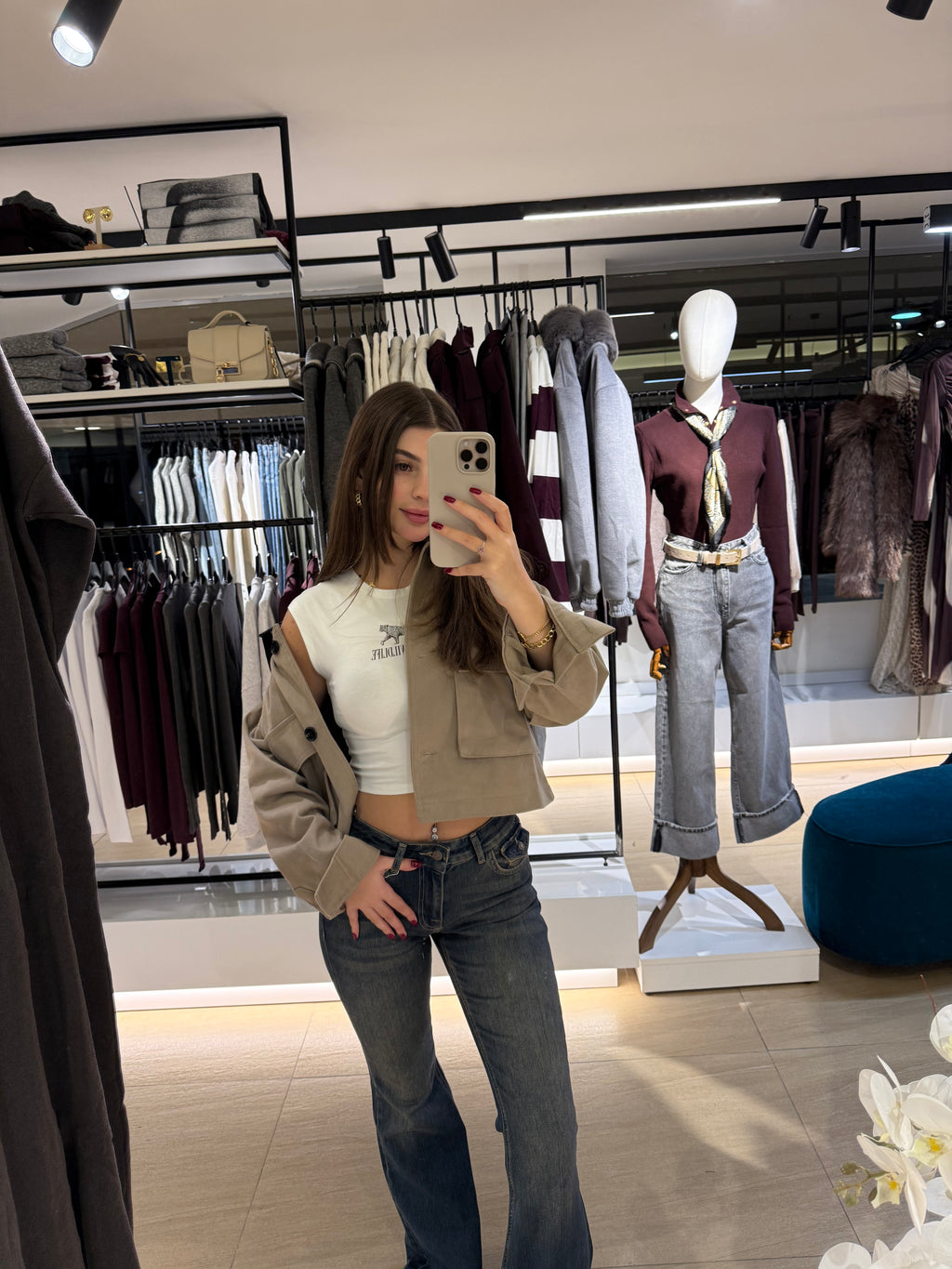 Beige Jacket with Leather Collar