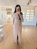 Beige - lycra draped dress