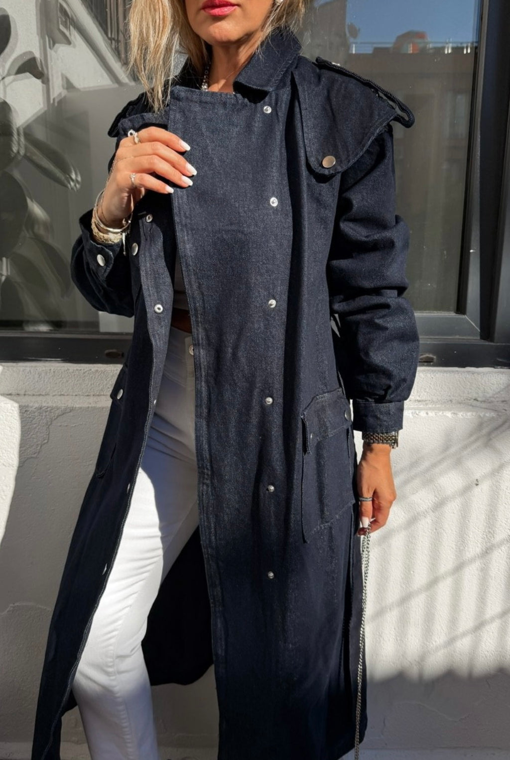 Maxi Denim Trench Coat
