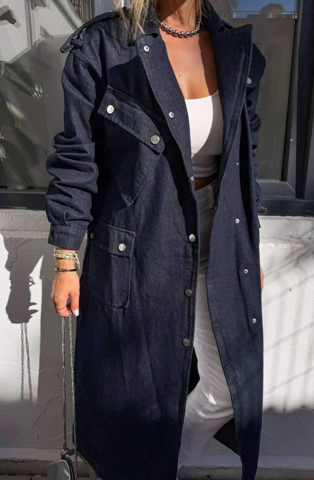 Maxi Denim Trench Coat
