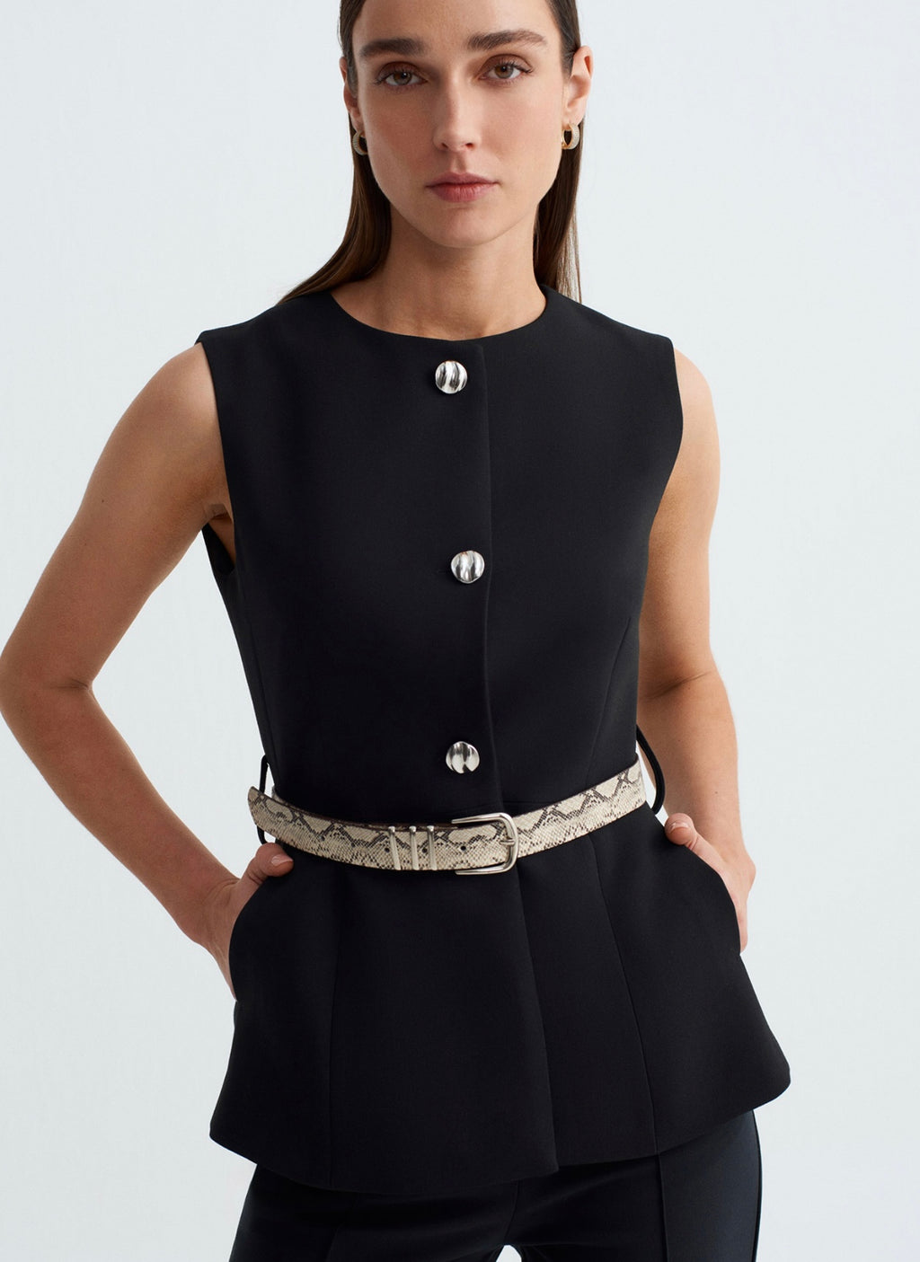 Belted Black Vest
