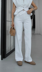 Cross Belt Jeans - White
