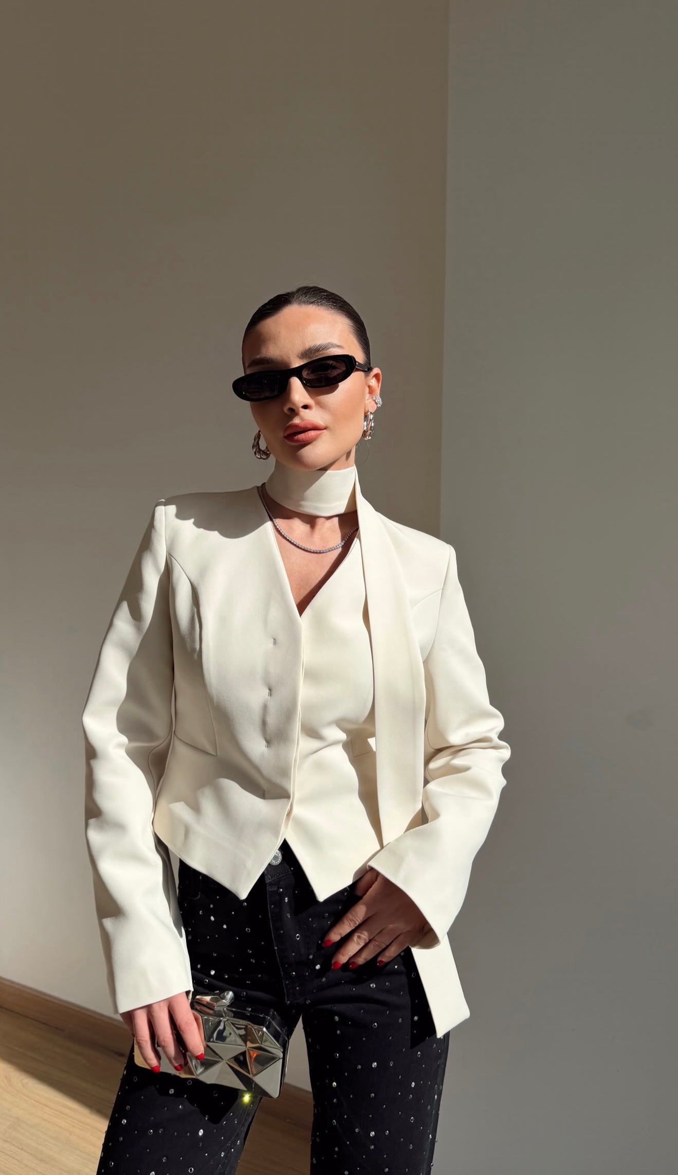 Scarf detailed Ecru Blazer