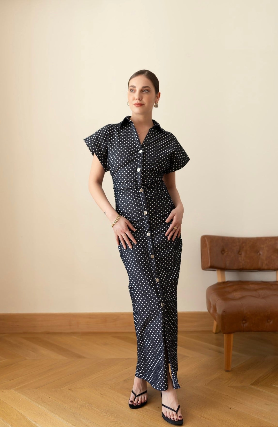 Polka-dots Dress - Navy