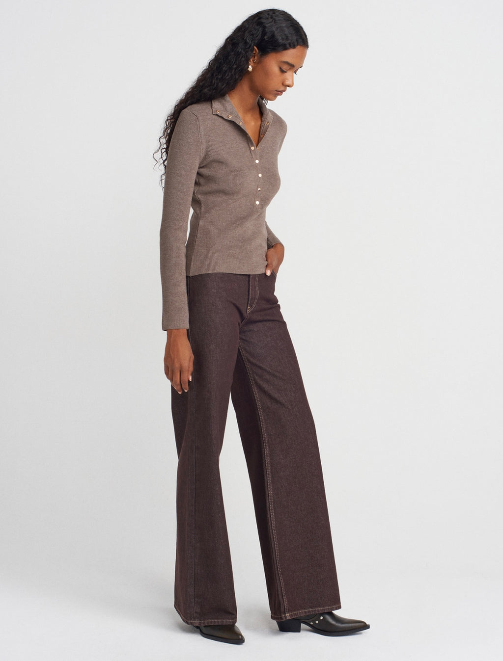 Taupe Stand Collar Sweater