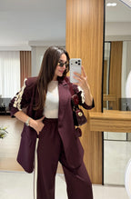 Burgundy Stripes-detailed Suit