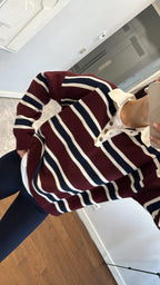 Navy-burgundy Striped Top