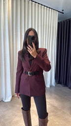 Belted-Blazer Burgundy