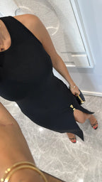 Midi Dress with Slit - Black