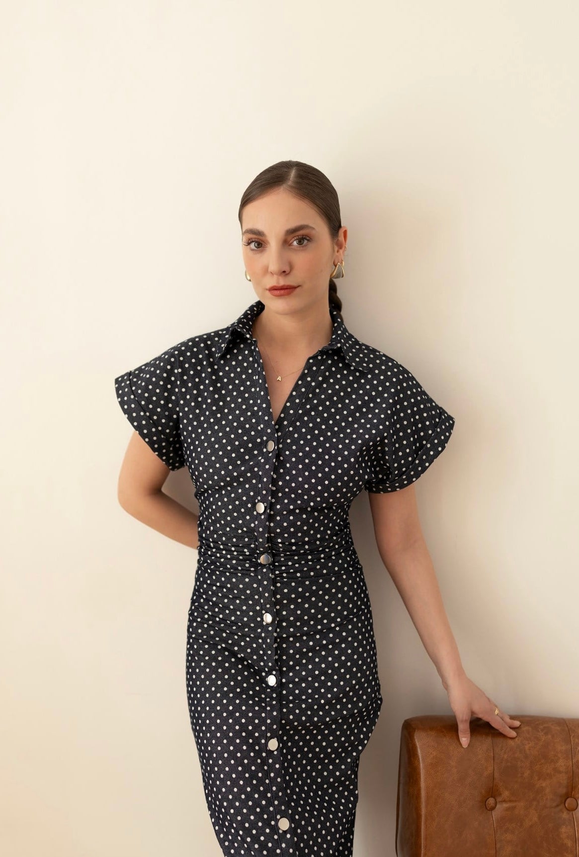 Polka-dots Dress - Navy