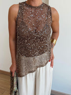 Metallic Asymmetrical Top - Brown