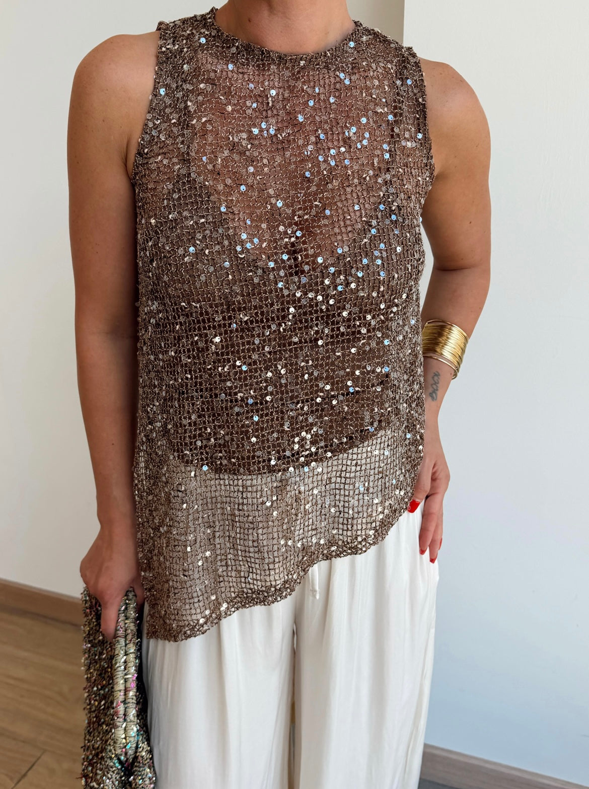 Metallic Asymmetrical Top - Brown