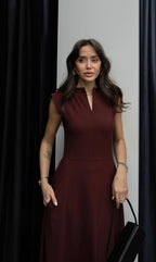 V-neck Bordeaux Dress
