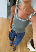 Bella Stud Top - Khaki