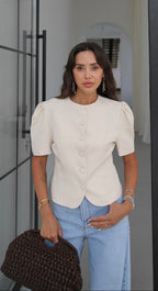 Puff Sleeve Blouse - Beige