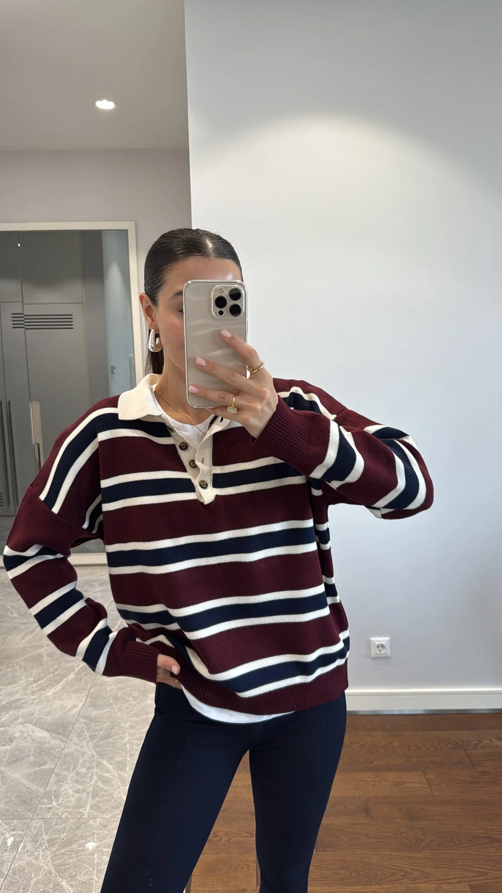 Navy-burgundy Striped Top