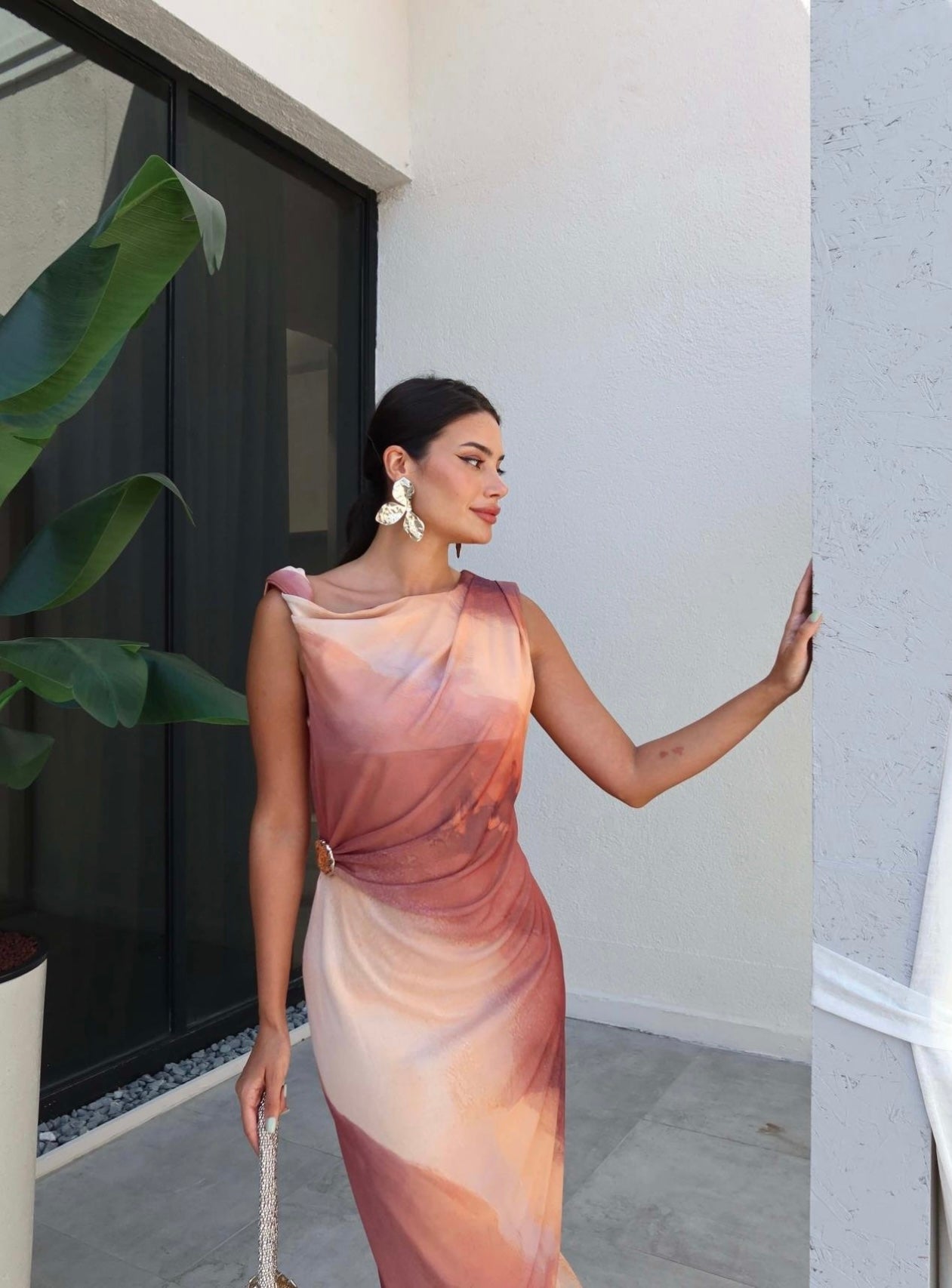 Patterned Draped Dress