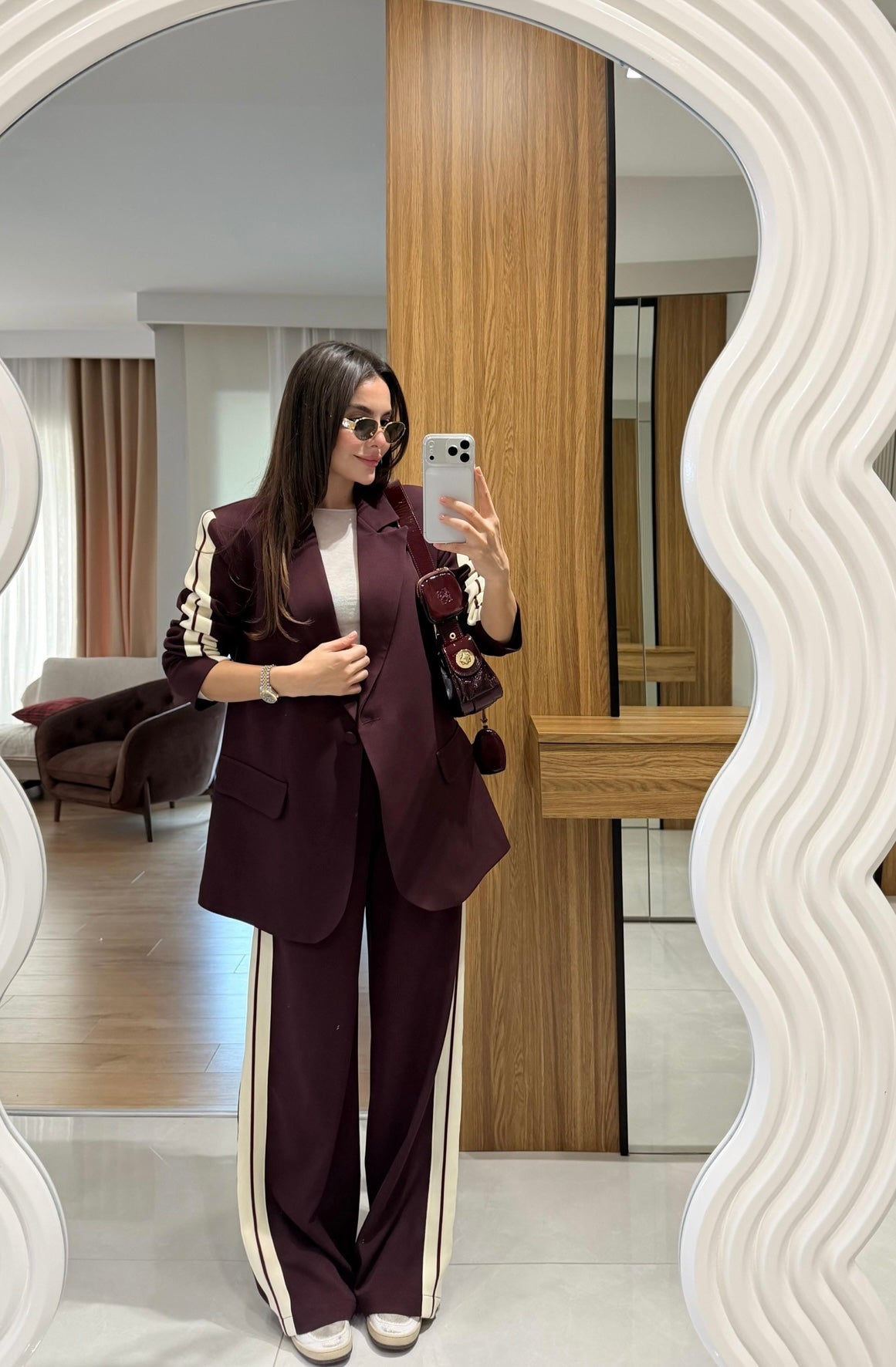 Burgundy Stripes-detailed Suit