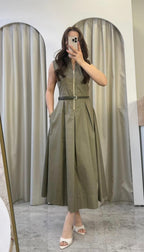 Khaki Dress with Zipper Detail