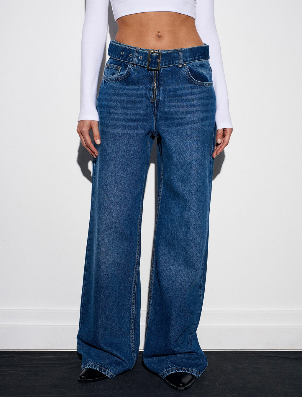 Belted-wide leg jeans