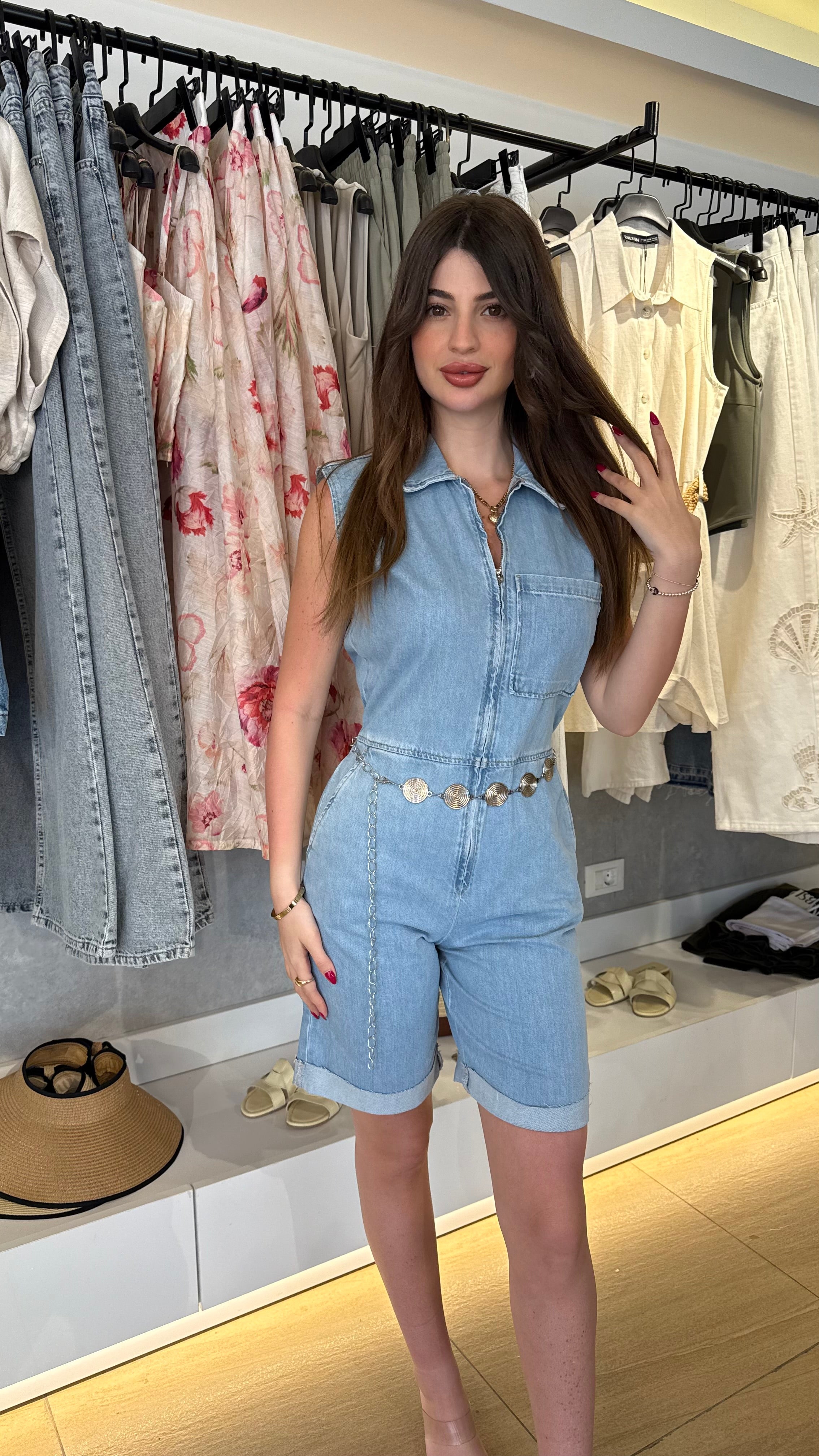 Short Denim Jumpsuit