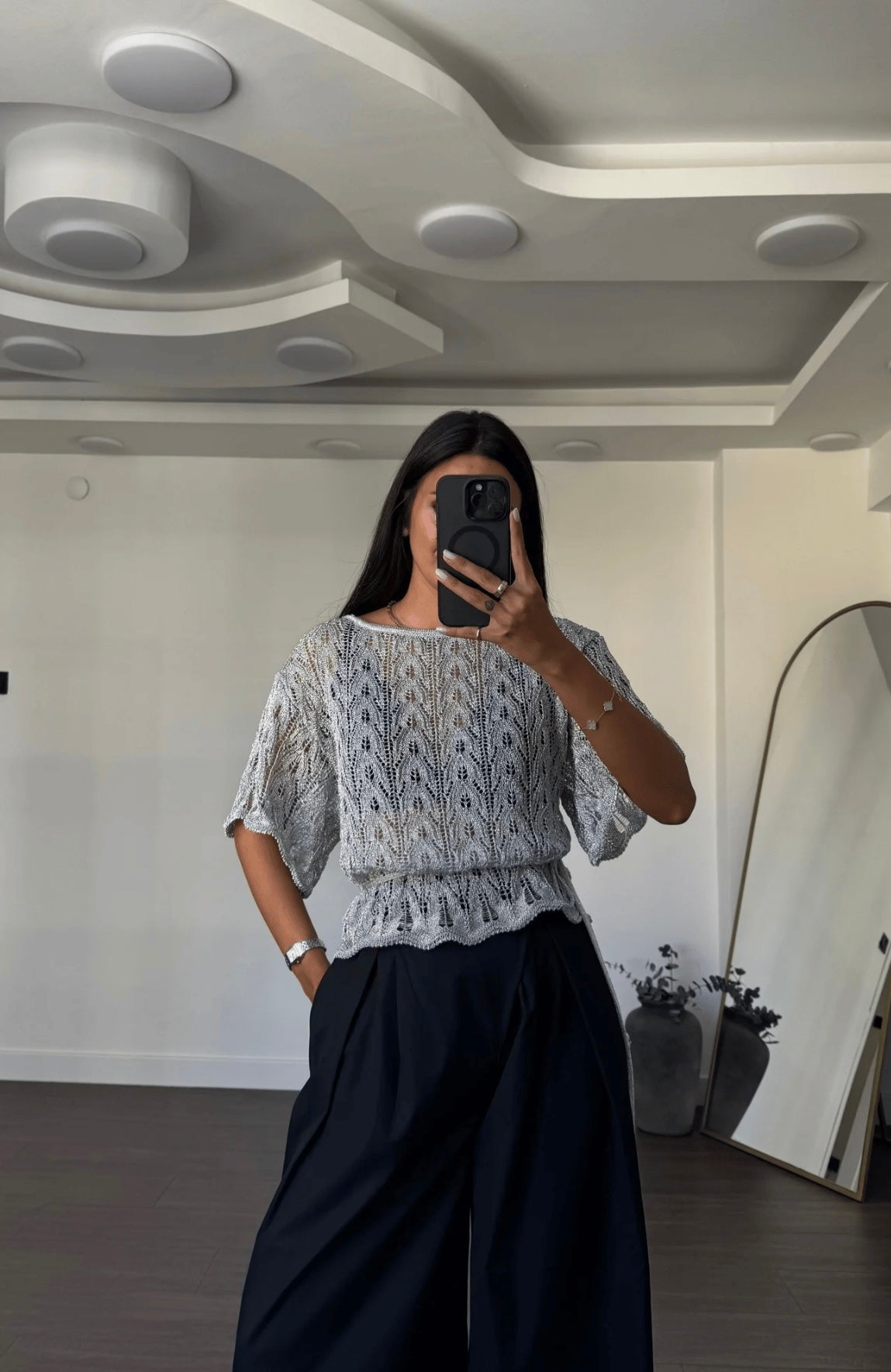 Metallic Knit Top - Silver