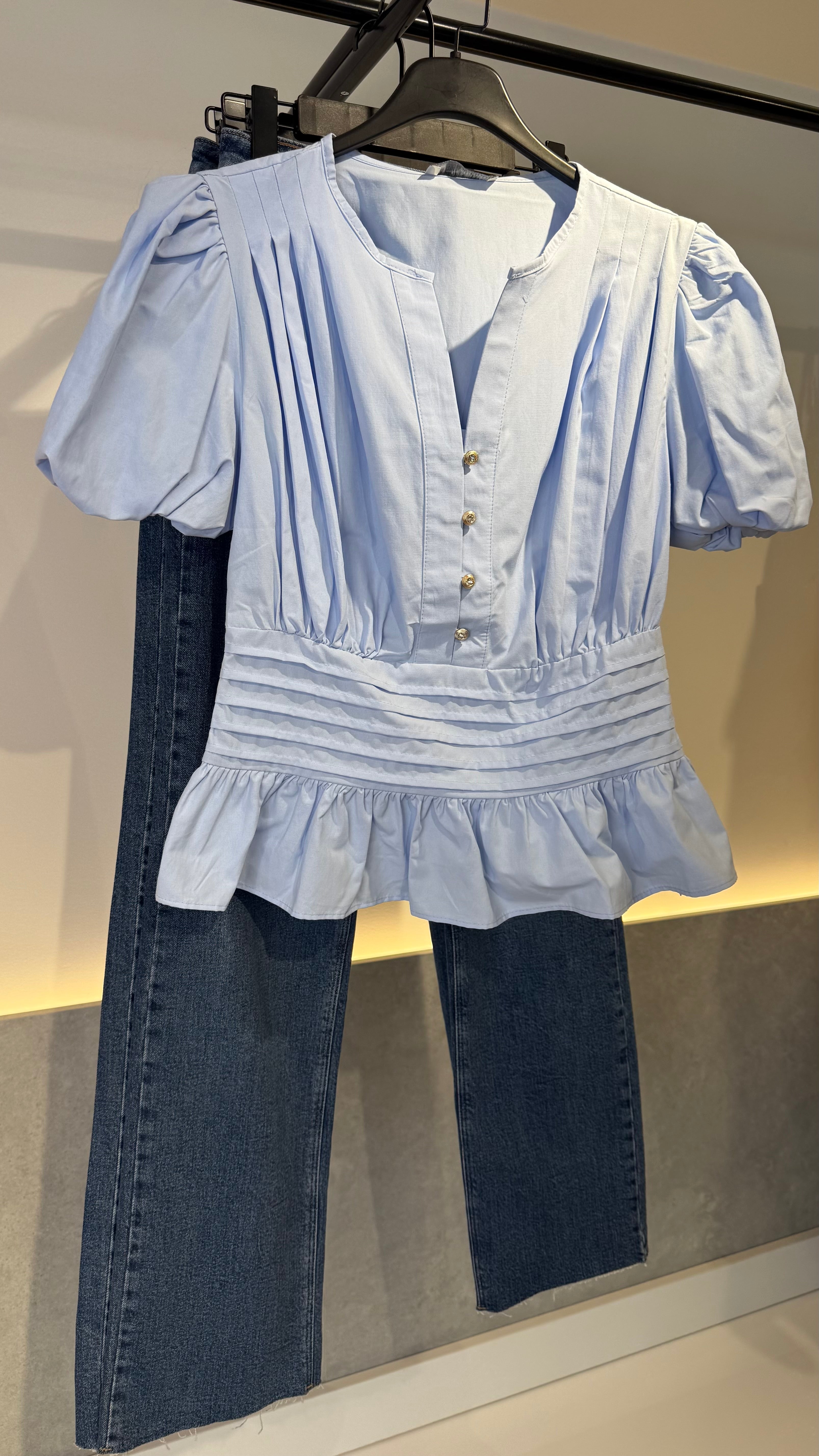 Blue Pleated Blouse