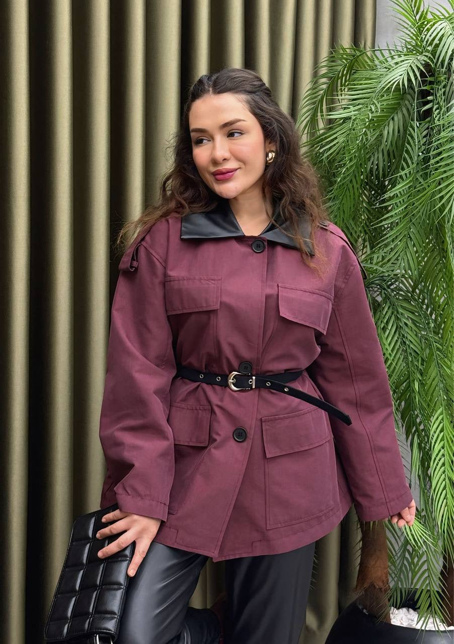 Belted Burgundy Jacket