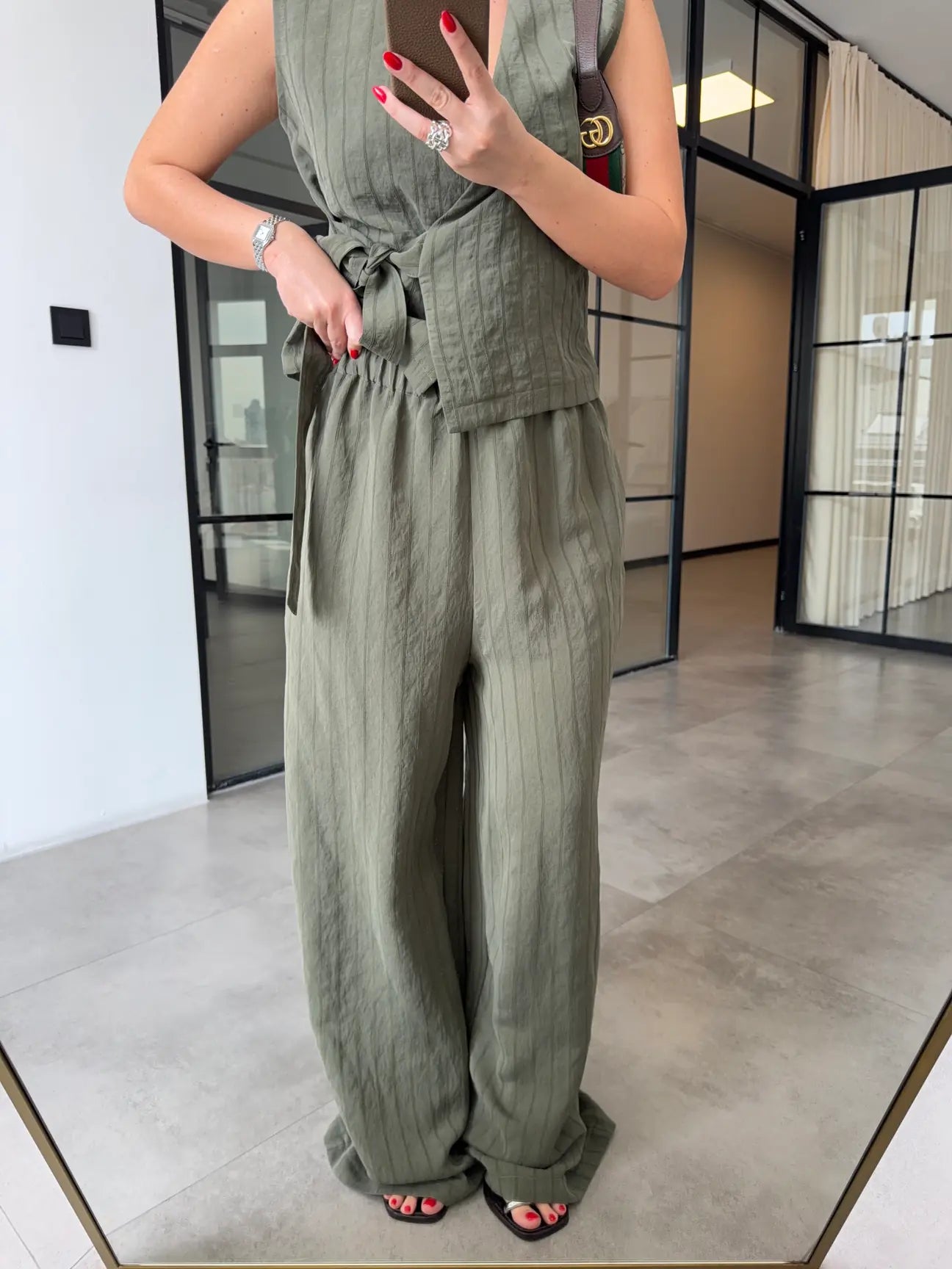 Striped Tencel Set - Khaki
