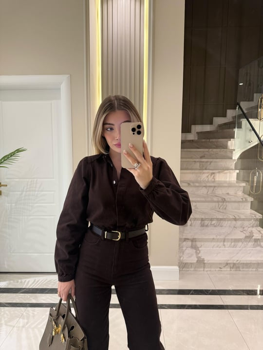 Denim Jumpsuit - Brown