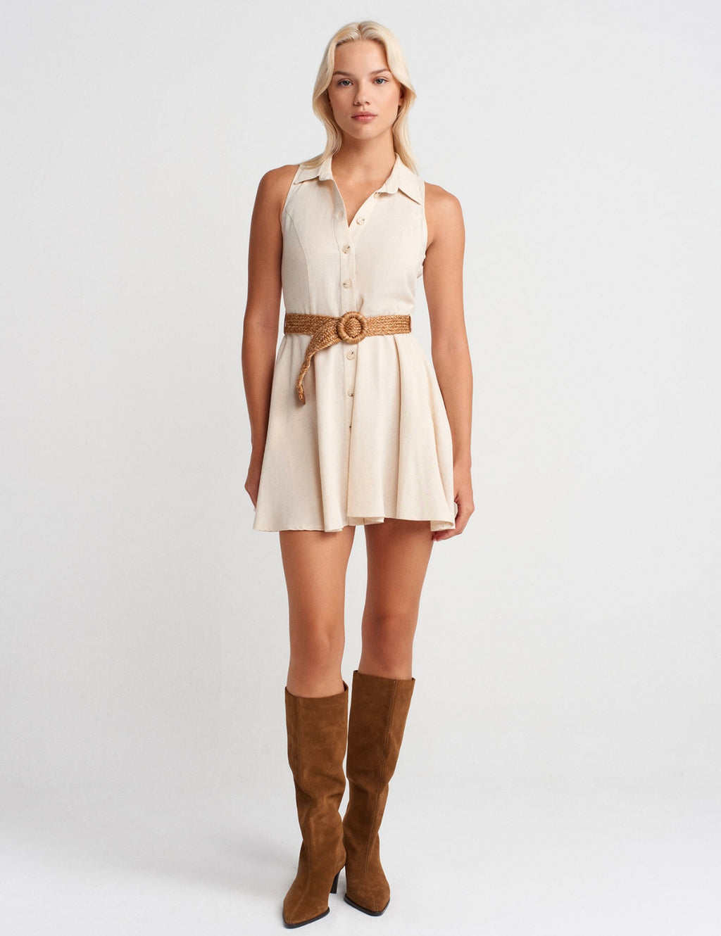 Beige Linen Dress