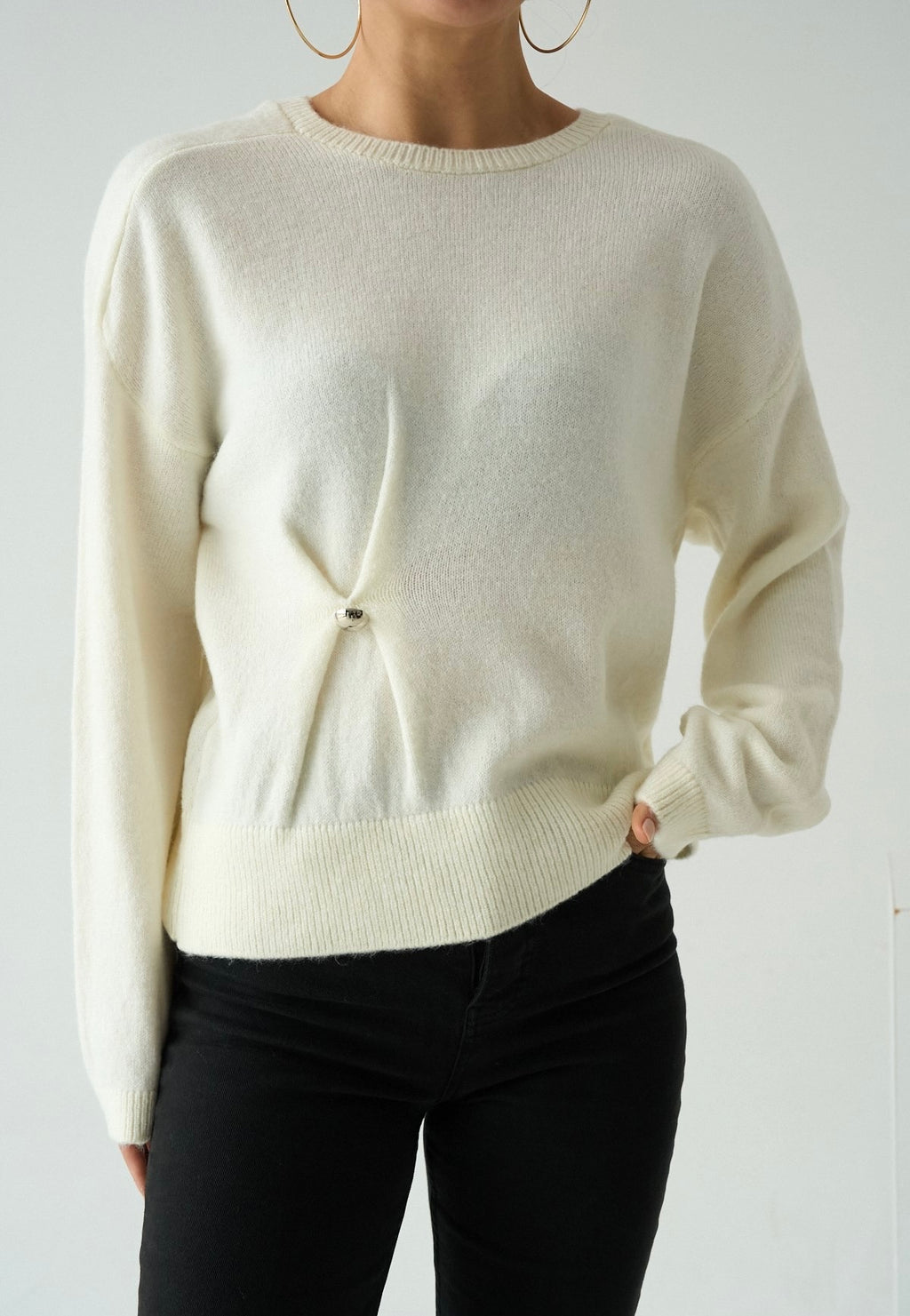 Cream Sweater with Pin