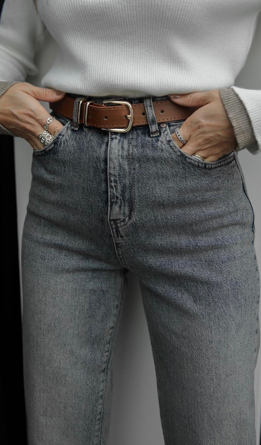 Belted Greyish Mom Jeans