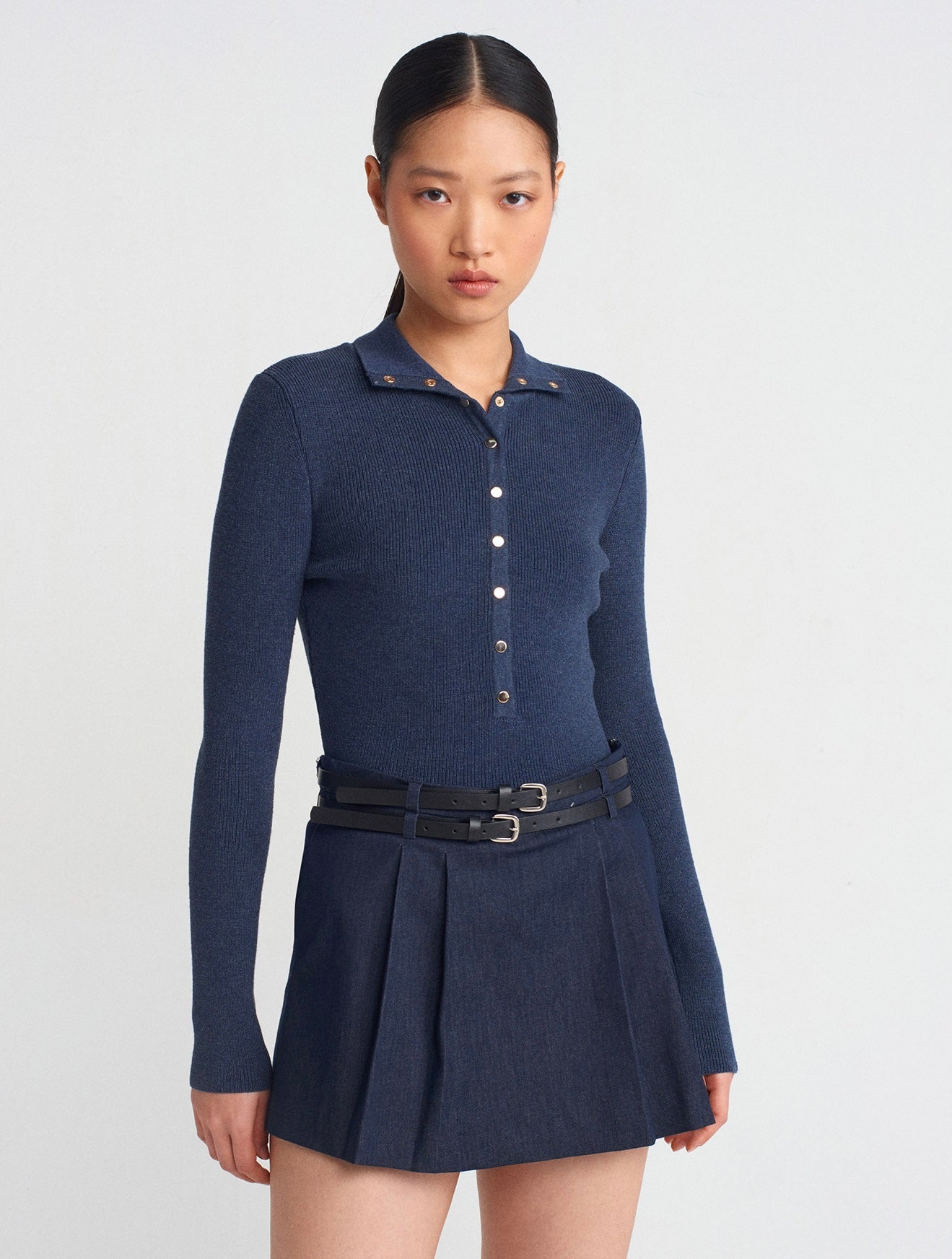 Indigo Stand Collar Sweater