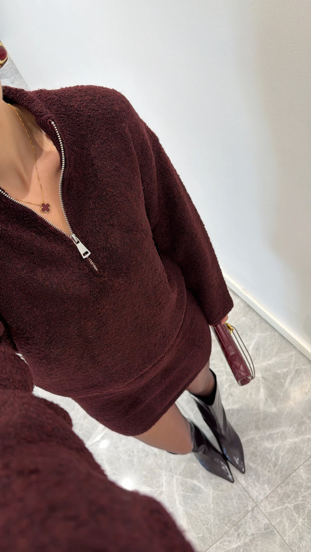 Burgundy Triko Skirt-set