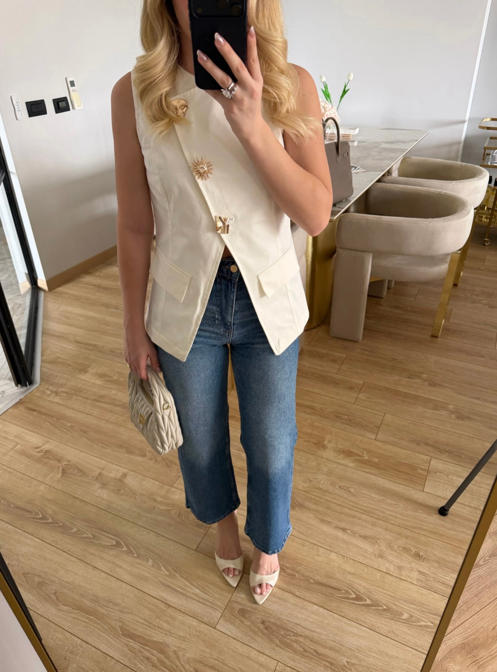 Ecru Vest with Gold Wear