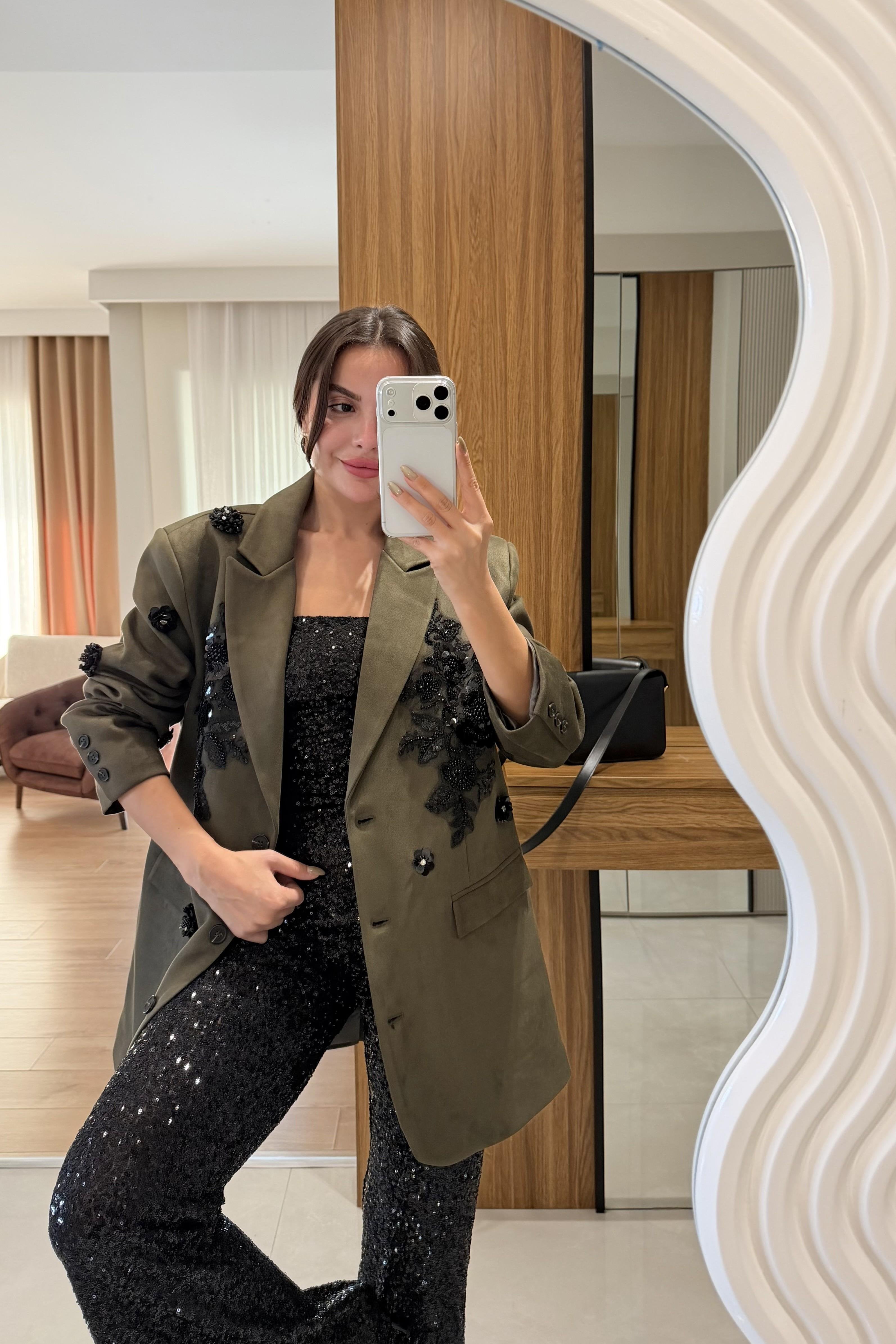 Blazer with Black Embroidery