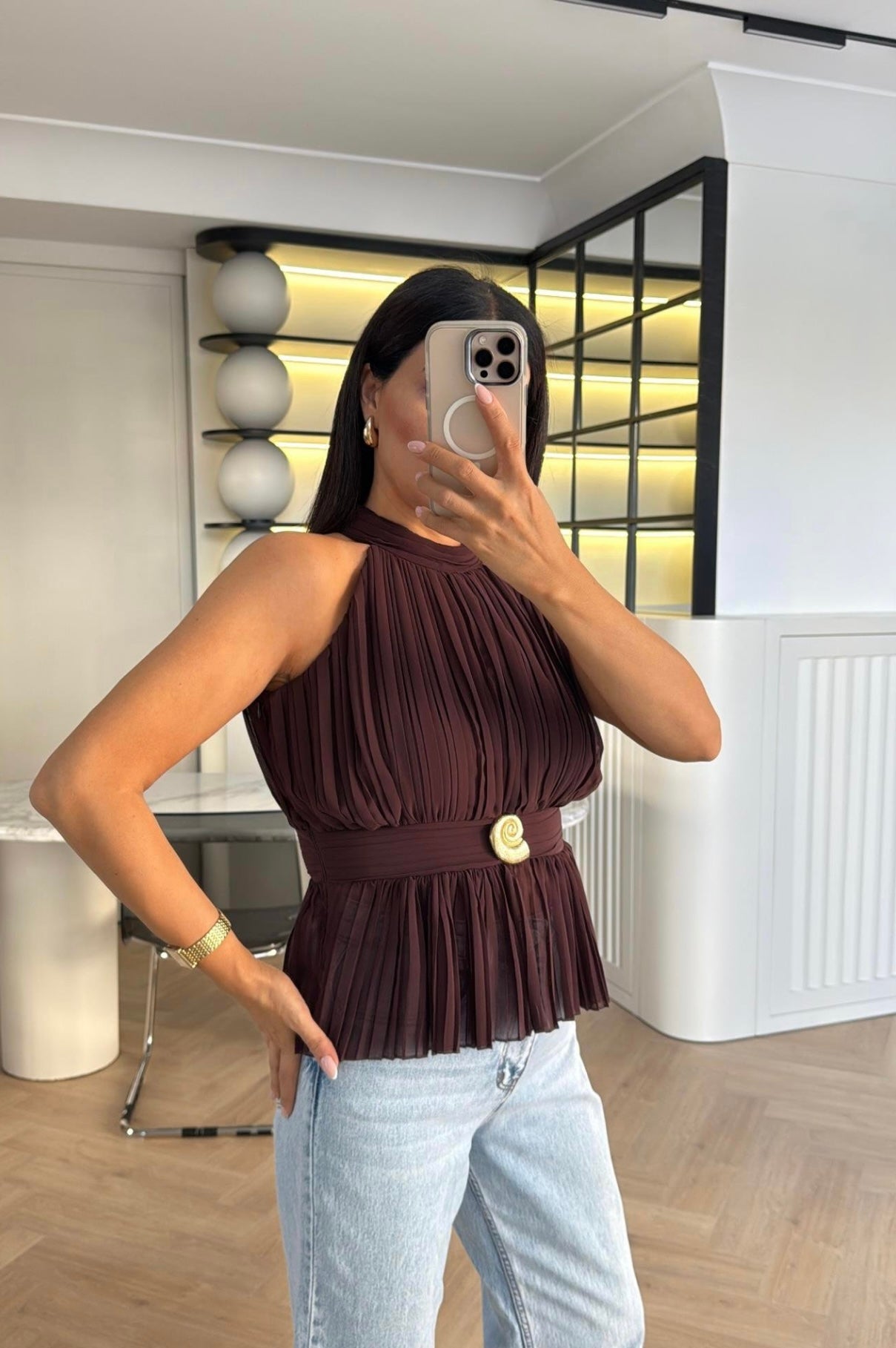gold brooch blouse