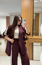 Burgundy Stripes-detailed Suit