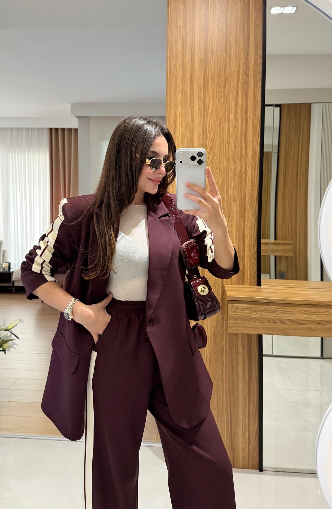 Burgundy Stripes-detailed Suit