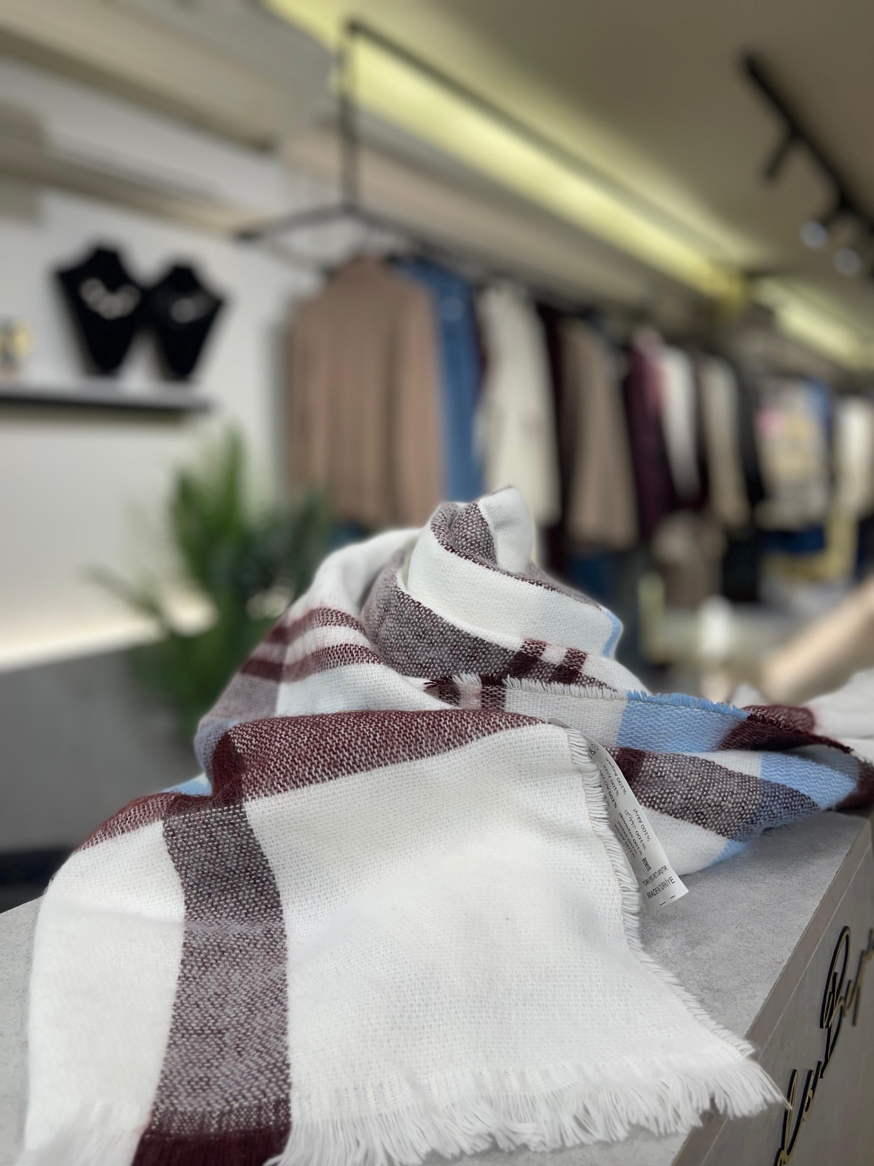 Burgundy and blue scarf