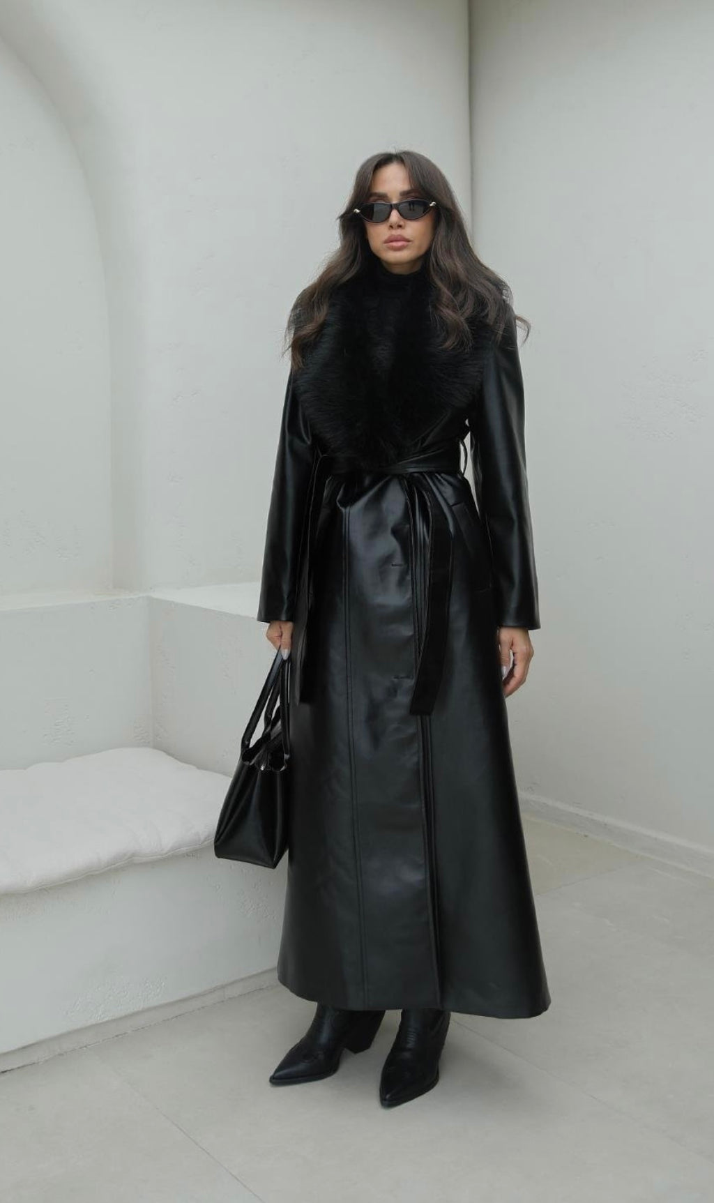 Fur-detailed Leather Coat