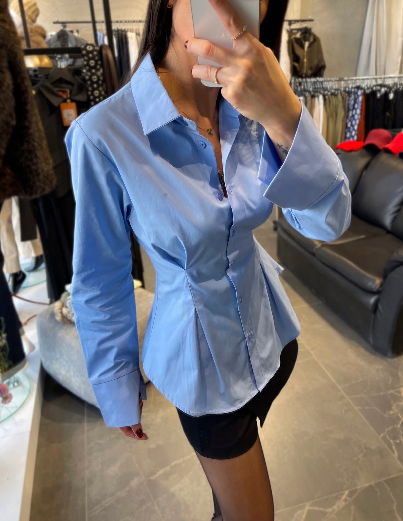 Blue waisted shirt