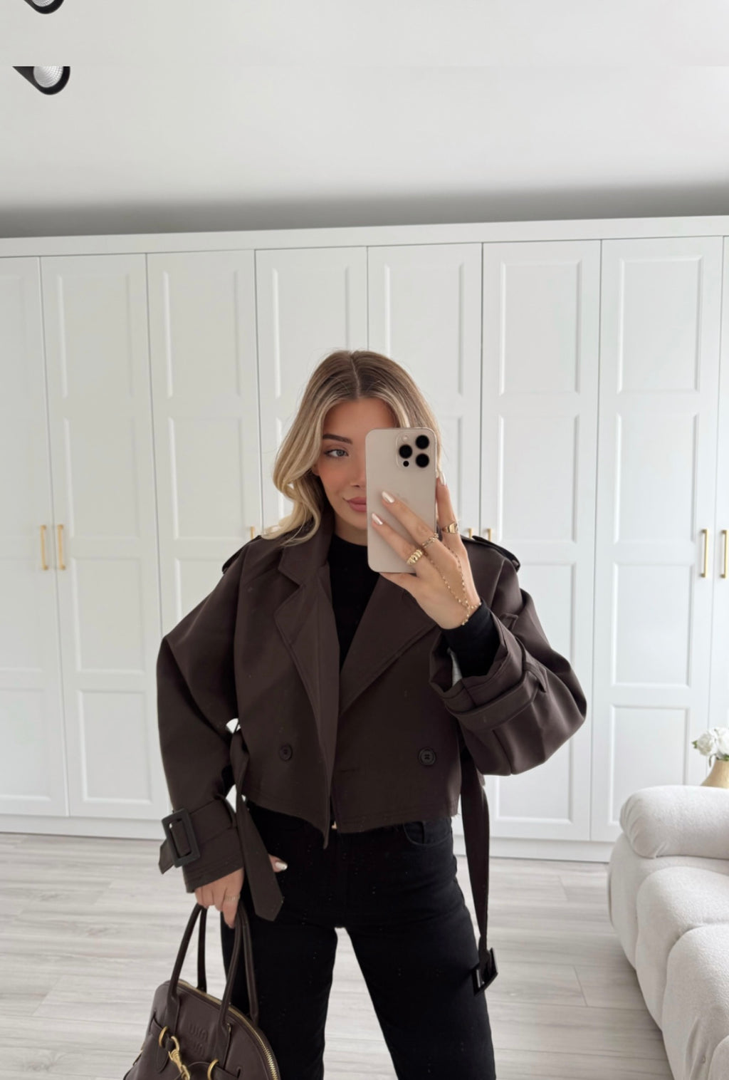 Cropped Trench Coat- Brown