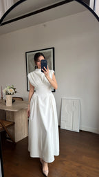 White Waist-detailed Dress