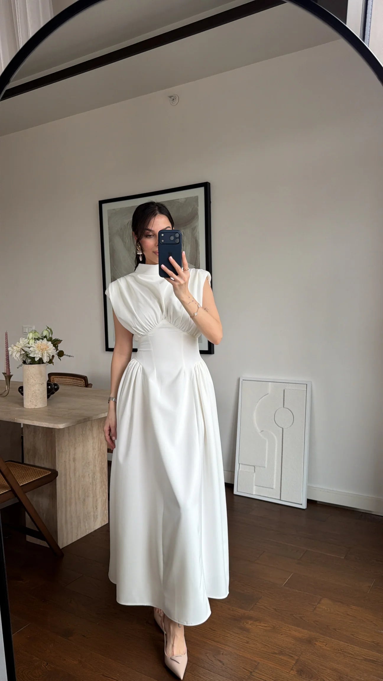 White Waist-detailed Dress