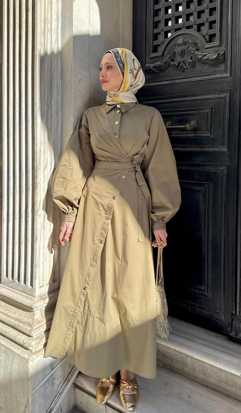 Side-Tied Dress - Khaki