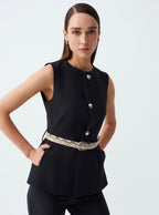 Belted Black Vest