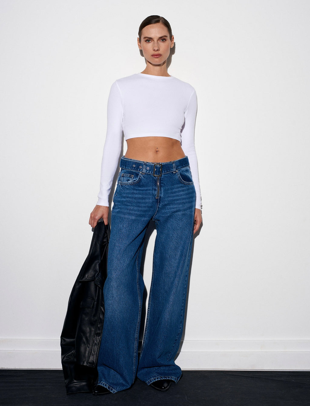 Belted-wide leg jeans